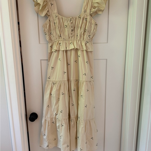 Cream Ruched Puff Sleeve Midi Sundress - Picture 5 of 5